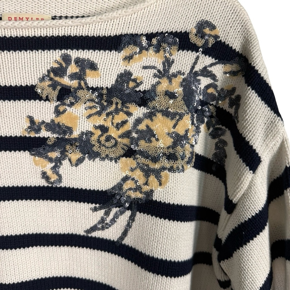 Demylee Striped Oversized Sweater with Floral Sequin Design Size S Parisian - Picture 10 of 13